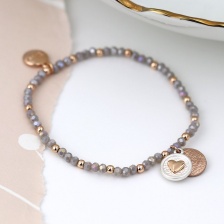 Rose Gold Scratch Disc & Heart Disc Grey Bead Bracelet by Peace of Mind